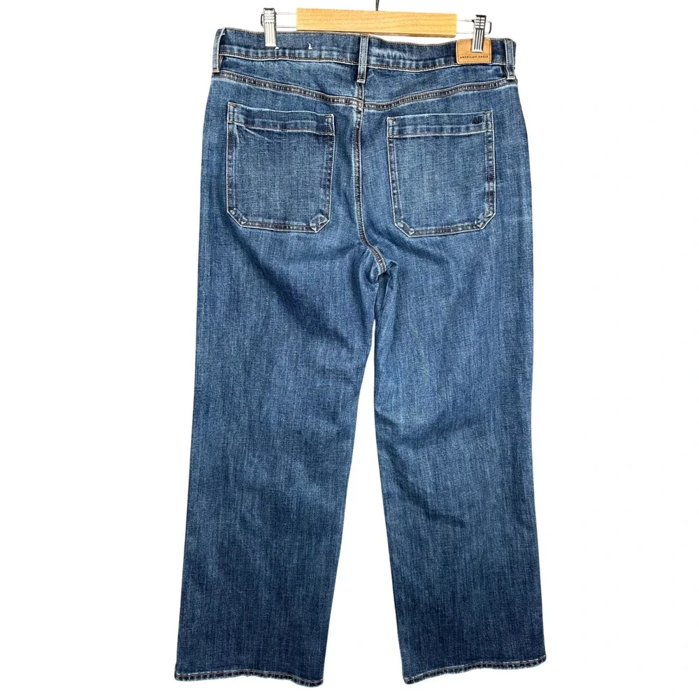American Eagle Womens Stovepipe Wide Leg Jeans Size 14 Blue High Rise Stretch